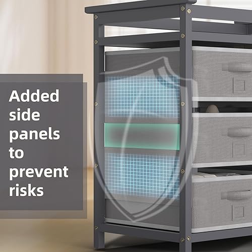 YUFU Changing Table, Nursery Dresser with 6 Storage Drawers, Safety Rails & Strap, Baby Diaper Changing Station, Gray - Jamouz