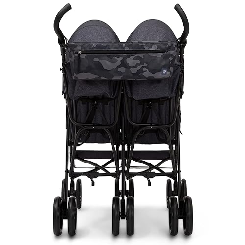 GAP babyGap Classic Side-by-Side Double Stroller - Lightweight Double Stroller with Recline, Extendable Sun Visors & Compact Fold - Made with Sustainable Materials, Grey Stripes - Jamouz