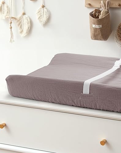 Changing Pad Cover for Baby Boy Girl 2 Pack, Muslin Changing Table Pad Covers with Boho Style, Neutral Nursery Bedding Essentials Soft and Breathable(Dusty Rose & Flower-A) - Jamouz