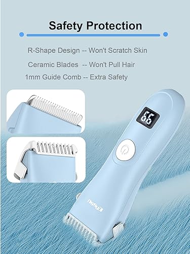Baby Hair Clippers, Low Noise Hair Trimmer for Kids, Waterproof USB Rechargeable Cordless Haircut Kit with LCD Display, Blue - Jamouz