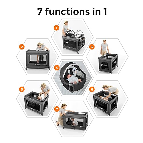 Pamo Babe 3-in-1 Baby Playard, Basic Magic Fold Nursery Center with Zip Door & Changing Table, One Second to Set Play Yard - Jamouz