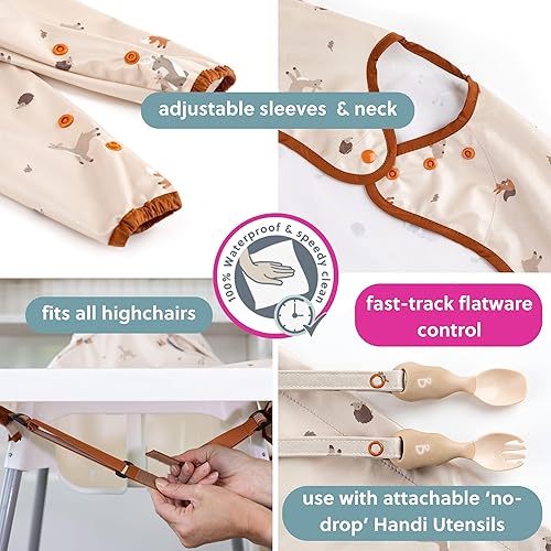 BIBaDO - Long Sleeve Baby Bibs - Babies & Toddlers 6-36 Months - Coverall Baby Led Weaning Bib - Easy Wipe, Soft & Waterproof - Jamouz