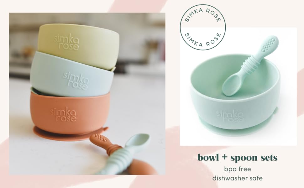simka rose silicone suction bowl and spoon set for baby and toddler