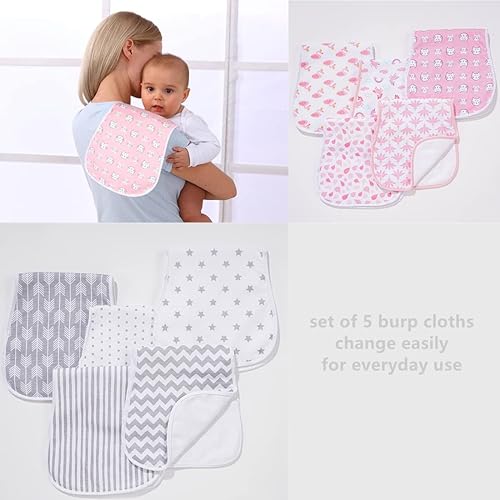 Ultra-Soft Cotton Burping Clothes - Large, Absorbent, Waterproof Baby Burp Cloths in Cute Unisex Designs 5 Pack (pink01) - Jamouz