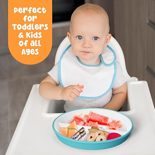 Kids Porcelain Plates with Anti-Slip Silicone Sleeves | Microwave & Dishwasher Safe | Premium Divided Toddler Plates for Hassle-Free Eating | Perfect for Toddlers & Kids of All Ages - Set of 4 Plates - Jamouz