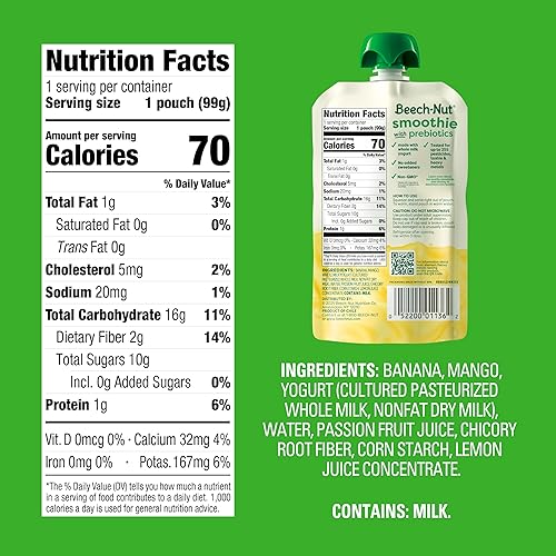 Beech-Nut Toddler Smoothies Variety Pack, Yogurt Smoothies with Prebiotics, Baby & Toddler Food Pouches, 3.5 oz (18 Pack) - Jamouz