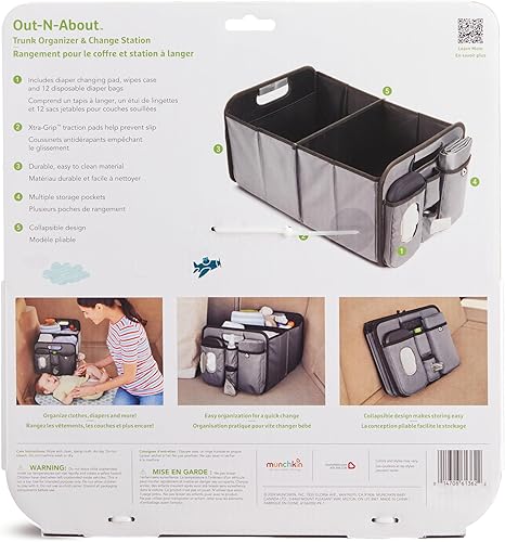 Munchkin Brica Out-n-About Trunk and Car Organizer with Diaper Changing Station, Collapsible, Grey - Jamouz