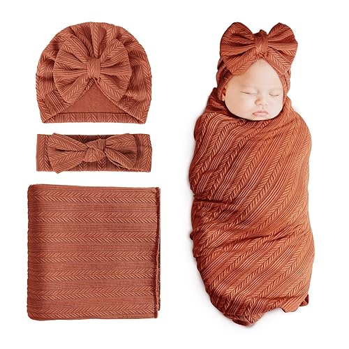 DRESHOW BQUBO Newborn Receiving Blanket Toddler Warm for Girls with Bow Hat and Bow Headband Shower Gift - Jamouz