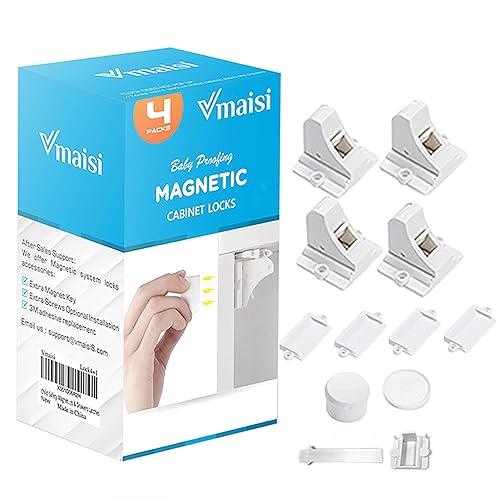 Child Safety Magnetic Cabinet Locks - vmaisi 4 Pack Adhesive Baby Proofing Cabinets & Drawers Latches - Jamouz