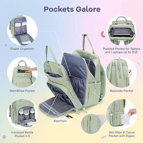 RUVALINO Diaper Bag Backpack, Multifunction Travel Pack Maternity Baby Changing Bags, Large Capacity, Waterproof, Black - Jamouz