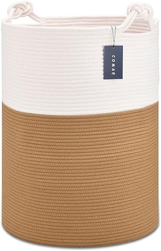 COMSE Extra Large Blanket Basket, High Storage Basket, Tall Rope Laundry Basket, 15.7”x 21.7”, Cotton Rope Basket, XXXL Laundry Basket, Toy Basket, Clothes Baskets,White/Cadet Blue/Navy Blue - Jamouz
