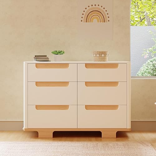 babyletto Yuzu 6-Drawer Dresser in White and Natural, Greenguard Gold Certified - Jamouz