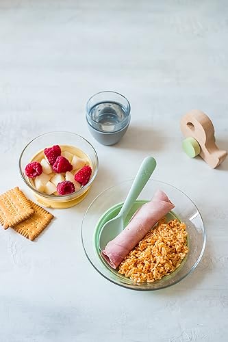 BEABA 3-Piece Duralex Glass Meal Set with Silicone Suction, Toddler Plate and Baby Bowls with Suction, Non Slip Kids Dinnerware Set, 2.5X Stronger Than Regular Glass, Pastel - Jamouz