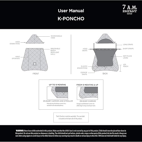 7AM Enfant Baby Carrier Cover - K-Poncho Universal Fit Winter Ultra Soft Plush Lining, Water Repellent Bunting Bag with Adjustable Hood, Multifunctional Stroller & Car Seat Blanket Cover | (0-3T) - Jamouz