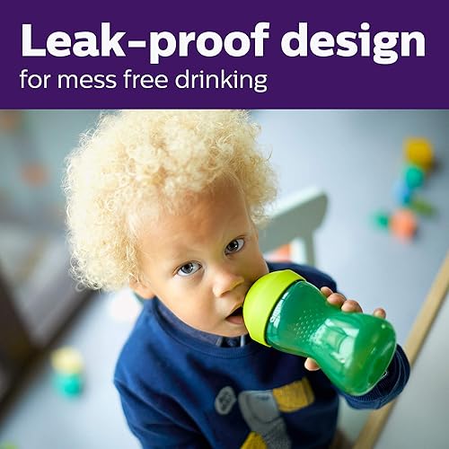 AVENT Philips Spout Sippy Cup with Soft Spout and Leak-Proof Design, Blue/Green, 10oz, 2pk, SCF801/21 - Jamouz