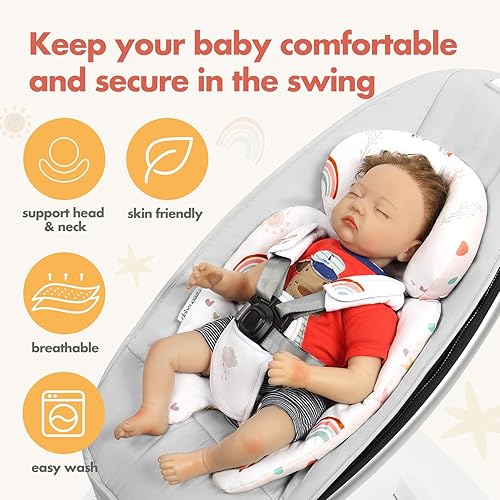 Mamaroo Infant Insert Compatible with 4moms Mamaroo & RockaRoo Swing, Mamaroo Newborn Insert with Enlarged Head & Body Support Cushion, Reversible Design, Breathable Soft Fabric with Flowers - Jamouz