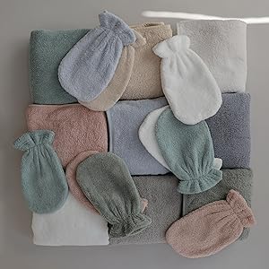 mushie bath mitt and hooded towels
