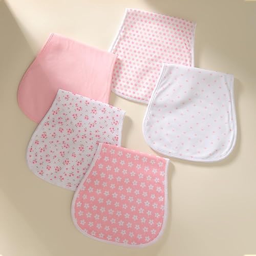 Ultra-Soft Cotton Burping Clothes - Large, Absorbent, Waterproof Baby Burp Cloths in Cute Unisex Designs 5 Pack (pink01) - Jamouz