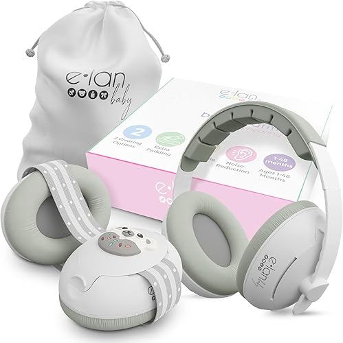2-in-1 Baby Ear Muffs Noise Protection - Baby Headphones for Noise & Plane Travel - 2 Headbands - Toddler Ear Protection for Infant & Toddler Travel Essential, Age 1-48 Months - Jamouz