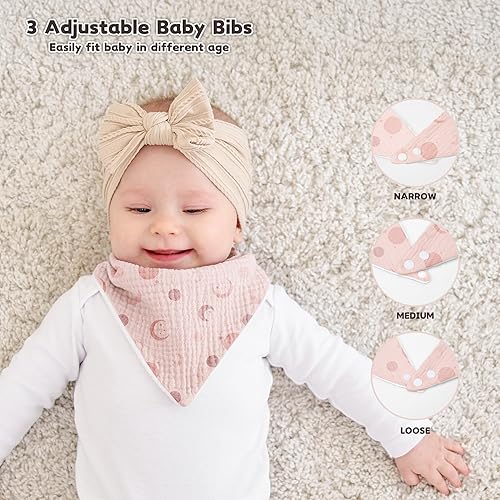 Susurration Muslin Baby Drool Bibs 6Pack Soft Triangular Adjustable Baby Bandana Bibs for Unisex Baby Girls & Boys - Jamouz