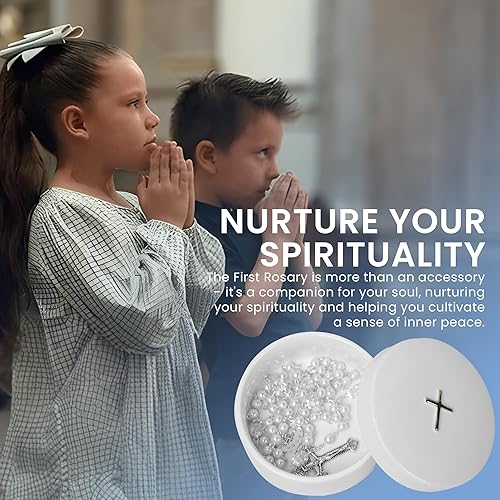 Sweet Treasures Gift – Baptism Gifts for Boys, First Rosary with Ceramic Keepsake Box and Card, Catholic Communion Gift, Christening and Baby Shower Rosary Beads, Blue - Jamouz