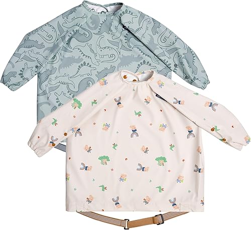 BIBaDO - Long Sleeve Baby Bibs - Babies & Toddlers 6-36 Months - Coverall Baby Led Weaning Bib - Easy Wipe, Soft & Waterproof - Jamouz