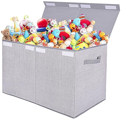 Large Toy Box Chest Storage Organizer with Lid,Collapsible Kids Toys Boxes Basket Bins with Sturdy Handles for Boys and Girls, Nursery, Playroom, Closet 25'x13' x16' (Light Grey) - Jamouz