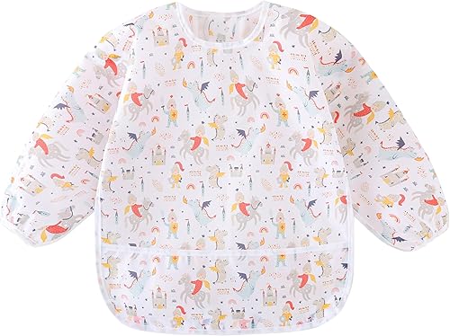 Long Sleeved Bibs, Pack of 5,Lightweight Waterproof Shirt Bibs for Baby Toddler 6-30 Months - Jamouz