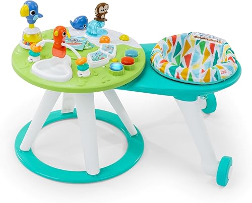 Bright Starts Around We Go 2-in-1 Baby Walker, Discovery Activity Center and Table, Tropic Cool, Ages 6 Months+ - Jamouz