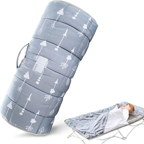 Nap Mat with Pillow and Fleece Blanket for Regalo My Cot/Joovy Travel Cot, Super Soft & Skin Friendly, Perfect Kids Sleeping Mats/Sleeping Bag for Preschool Daycare Boys and Girls, Grey - Jamouz