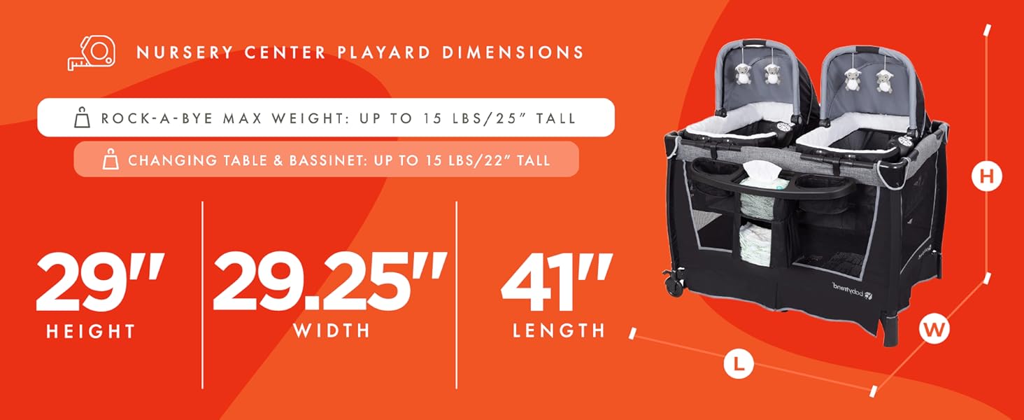 Baby Trend Retreat Twin Nursery Center w/ 2 Bassinets & Changing Table Dimensions