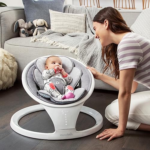 Munchkin Baby Swing, Portable and Lightweight, Bluetooth Enabled Electric Infant Rocker with Natural Sway in 5 Ranges of Motion, Newborn Nursery Essentials, White/Grey - Jamouz