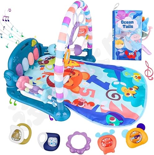 VZO Baby Gyms Play Mats, Infant Play Mat and Activity Gym, Baby Play Piano Gym Mat, Play Mats for Babies Newborns and Toddlers, Tummy Time Activity Mat Toys 0-3-6-12 Months (Pink) - Jamouz