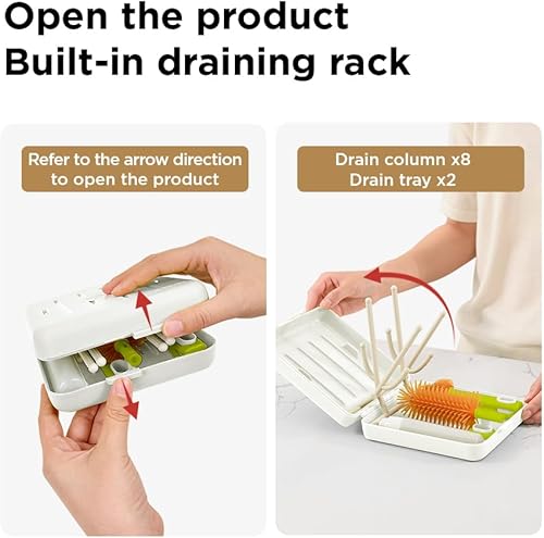 YOTIME Travel Bottle Brush, Travel Bottle Cleaner Kit with Foldable Bottle Drying Rack, for Visit Friends and Relations, Baby Travel Essentials, BPA Free, White - Jamouz