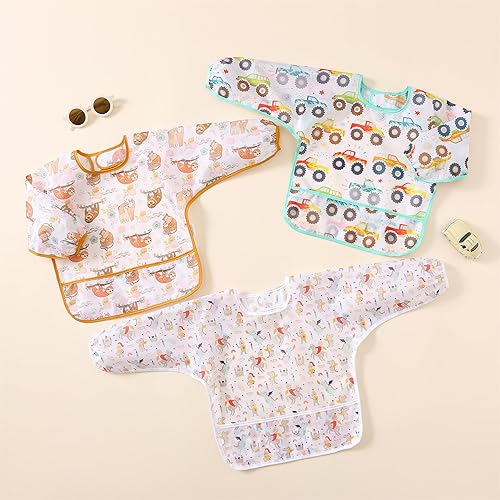 Long Sleeved Bibs, Pack of 5,Lightweight Waterproof Shirt Bibs for Baby Toddler 6-30 Months - Jamouz