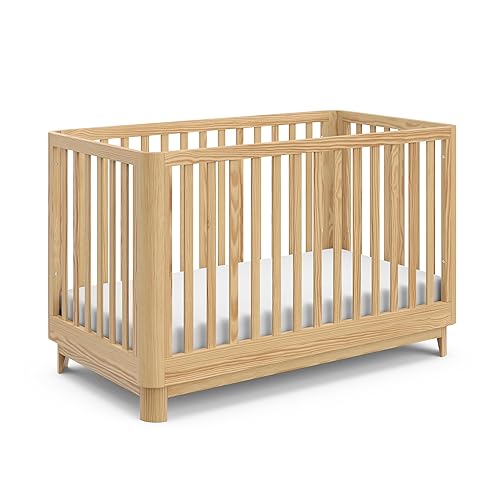 Storkcraft Santos 3-in-1 Convertible Crib (White with Natural) – GREENGUARD Gold Certified, Fits Standard Crib Mattress, Converts to Toddler Bed, Modern Style, Rounded Designer Details - Jamouz