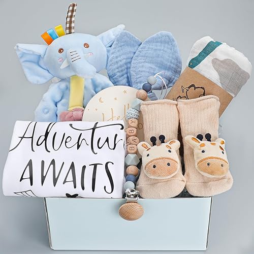 Baby Boy Gifts, Newborn Baby Gifts, Baby Gifts for Boys,Baby Boy Gift Basket,Unique Baby Gifts Basket Essential Stuff,Gender Reveal Gifts, Baby Swaddle Blanket - Jamouz