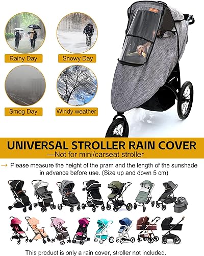 Stroller Rain Cover,Universal Stroller Accessory,Waterproof,Windproof Protection,Protect from Dust Snow,Baby Travel Weather Shield(Grey) - Jamouz