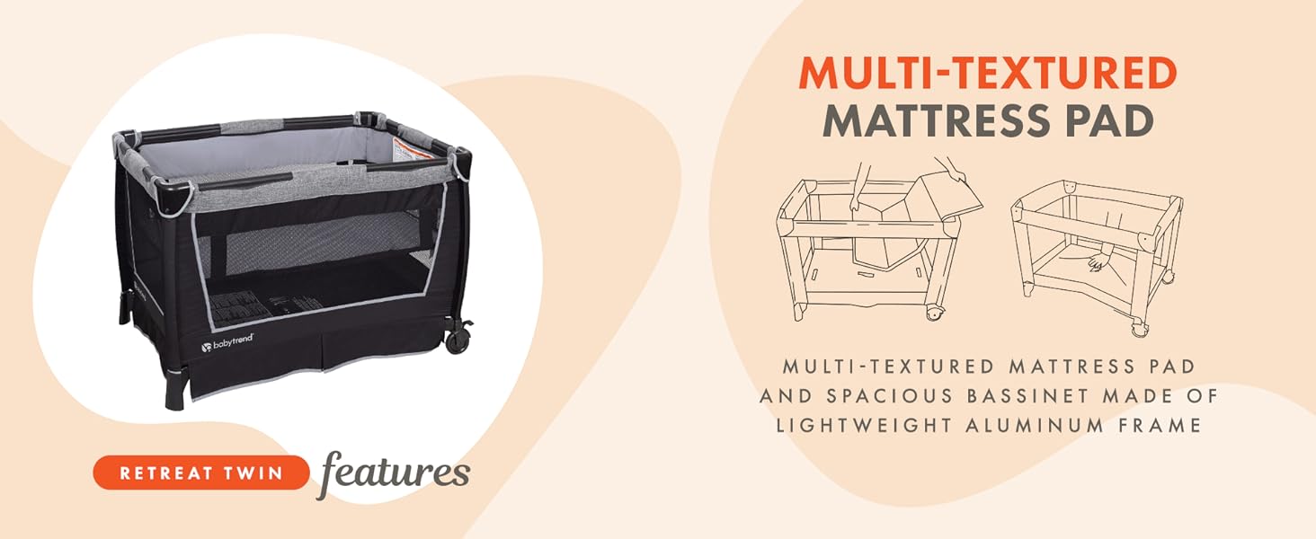 Baby Trend Retreat Twin Nursery Center w/ 2 Bassinets &amp; Changing Table, Quarry