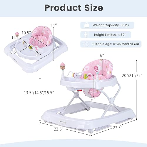 BABY JOY Baby Walker, Foldable Activity Walker Helper with Adjustable Height, Baby Activity Walker with High Back Padded Seat & Bear Toys (Gray, Star Pattern) - Jamouz