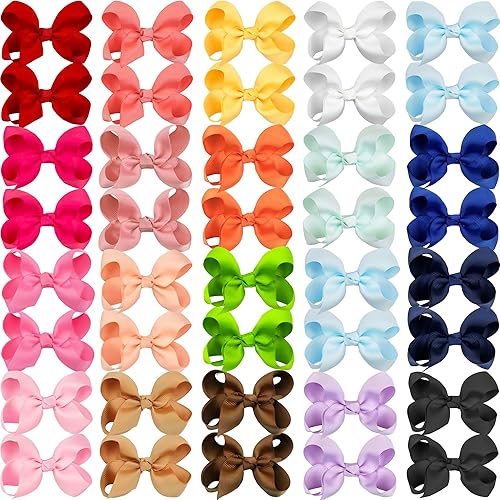 CÉLLOT 40 PCS 4.5 Inch Hair Bows for Girls Grosgrain Ribbon Boutique Hair Bow Alligator Clips Hair Accessories for Baby Girls Toddlers Kids in Pairs - Jamouz