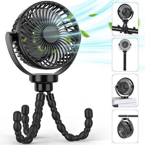 Baby Portable Fan with LED Lights - Clip on, Rechargeable for Stroller, Car Seat, Treadmill, Camping - Jamouz