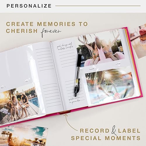 MCS 200-Pocket Fabric Baby 4x6 Photo Album with Writing Space, 8.5 x 8.5 Inches, Baby Pink - Jamouz