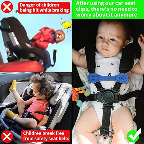Anti Escape Strap, Baby Harness Chest Clip Safety Clip, Prevent Children/Kids Taking Their Arms Out of Child High Chairs/Strollers/Baby Reins, Blue(2 Pack) - Jamouz