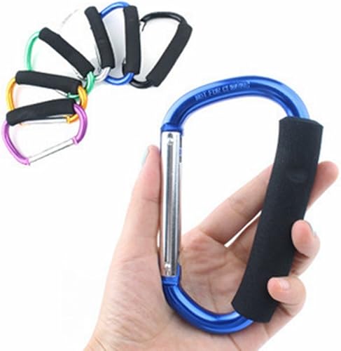 2X Carabiner Hook - 5.4' Large Aluminum D-Style Carry Handle with Sponge for Shopping Bags Handbag Tote Stroller Carrying - Jamouz