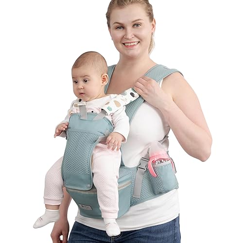 Baby Carrier with Hip Seat for Newborn to Toddler, 6-in-1 Ergonomic Infant Carrier for 0-36 Month Baby, All Positions Soft Breathable Mesh Wrap Carrier with Waist Stool, Easily Adjustable Baby Holder - Jamouz