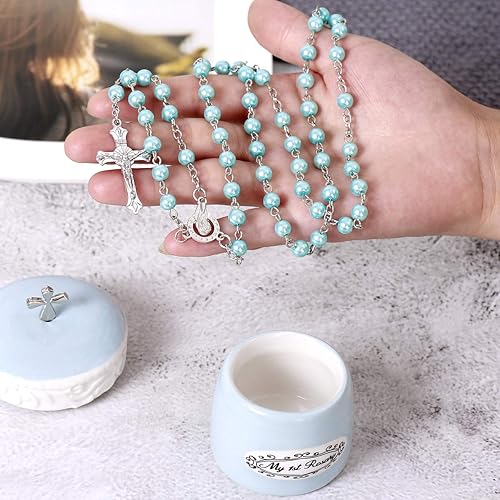 My First Rosary Cross for Boy Keepsake Box and Rosary Gifting Set, Blue - Jamouz