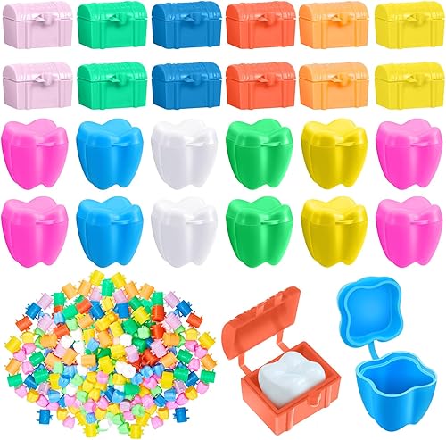 Pinkunn 200 Pcs Colorful Tooth Savers Box, Plastic Tooth Holders Bulk for Boys Girls Kids Keepsake, Goodie Bag Fillers, Party Favor, Dentist Office, 7 Colors - Jamouz