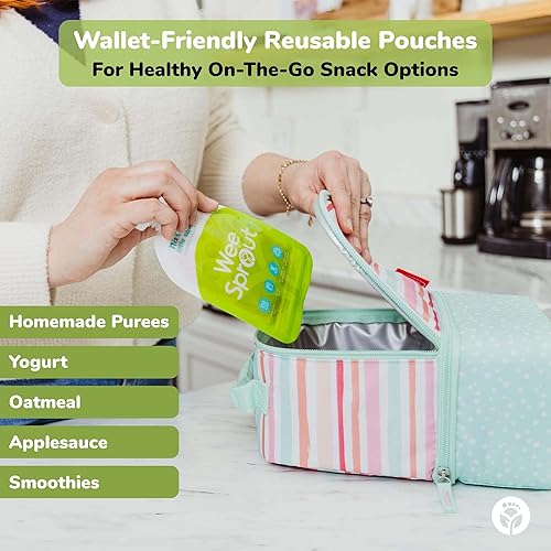 WeeSprout Double Zipper Reusable Food Pouches (5 Fl Oz, Blue) - Jamouz