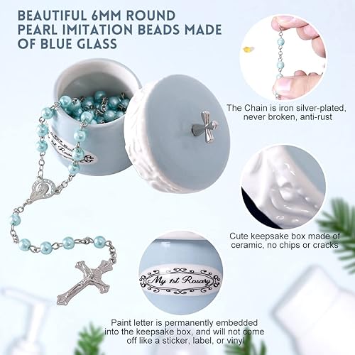My First Rosary Cross for Boy Keepsake Box and Rosary Gifting Set, Blue - Jamouz
